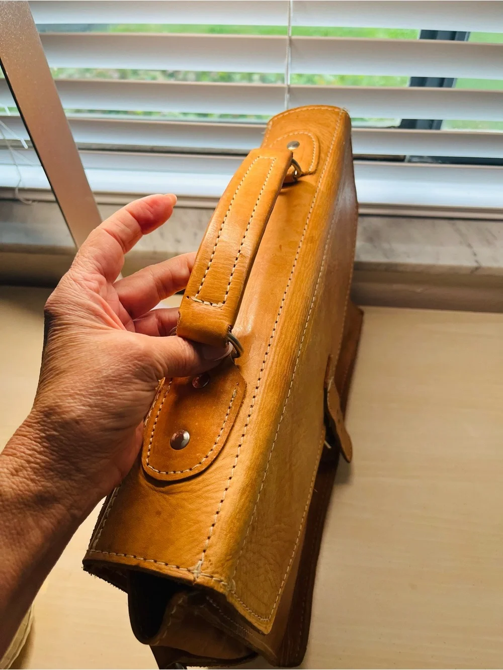 Classic Tan Leather Briefcase Satchel for Men